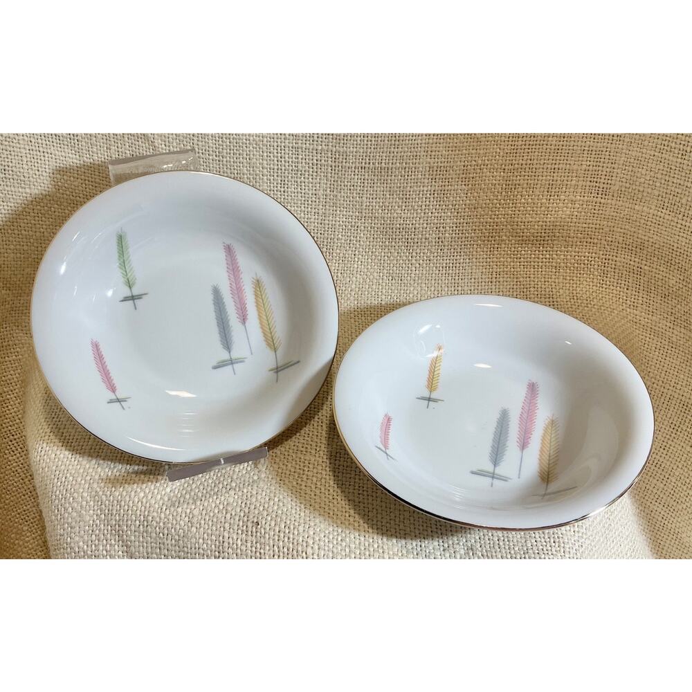 2 WINTERLING Bavaria MCM mid century modern pastel WHEAT feather berry bowls